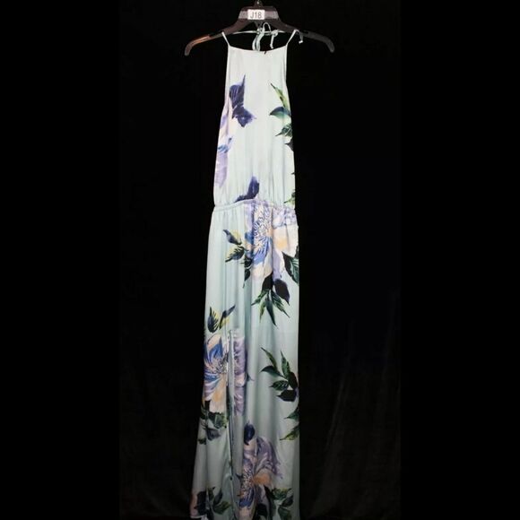 Show Me Your MuMu Heather Halter Dress Size Medium Mint to Be Floral Satin - Picture 3 of 11